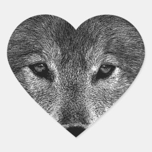 Schwarz-Weiß-Wolf Herz-Aufkleber