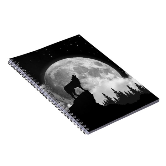 Schwarz-Weiß-Wolf heult auf dem Mond Notizblock (Rechte Seite)