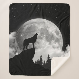 Schwarz-Weiß-Wolf heult auf dem Mond Sherpadecke