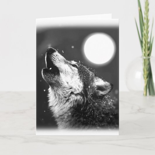 Schwarz-Weiß-Wolf-Howling auf der Moon-Grußkarte Karte (Vorderseite)