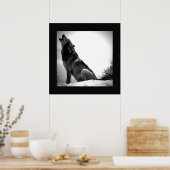 Schwarz-Weiß-Wolf-Howling bei Moon Poster Print (Küche)