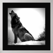 Schwarz-Weiß-Wolf-Howling bei Moon Poster Print (Vorne)