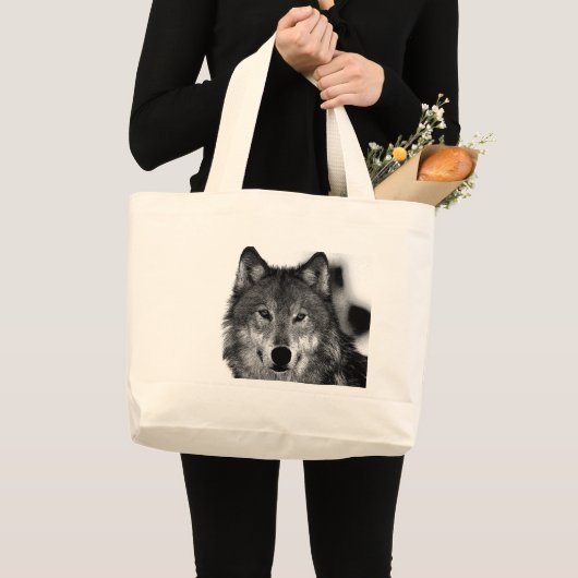 Schwarz-Weiß-Wolf Jumbo Stoffbeutel (Vorderseite (Produkt))