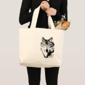 Schwarz-Weiß-Wolf Jumbo Stoffbeutel (Vorderseite (Produkt))