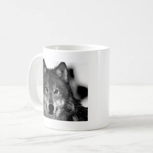 Schwarz-Weiß-Wolf Kaffeetasse (Vorderseite Links)