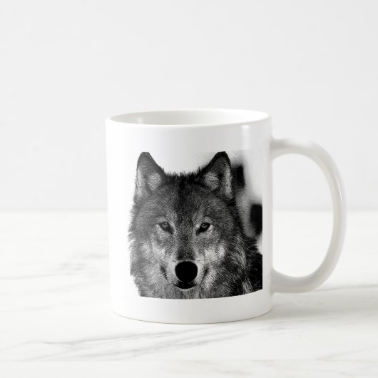 Schwarz-Weiß-Wolf Kaffeetasse (Rechts)