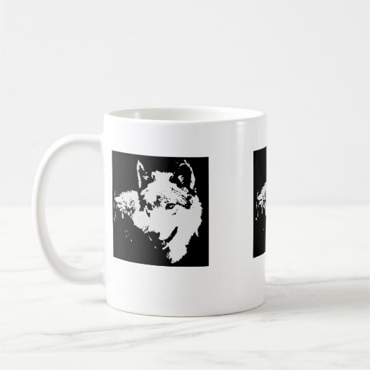 Schwarz-Weiß-Wolf Kaffeetasse (Links)