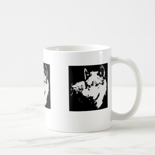 Schwarz-Weiß-Wolf Kaffeetasse (Rechts)