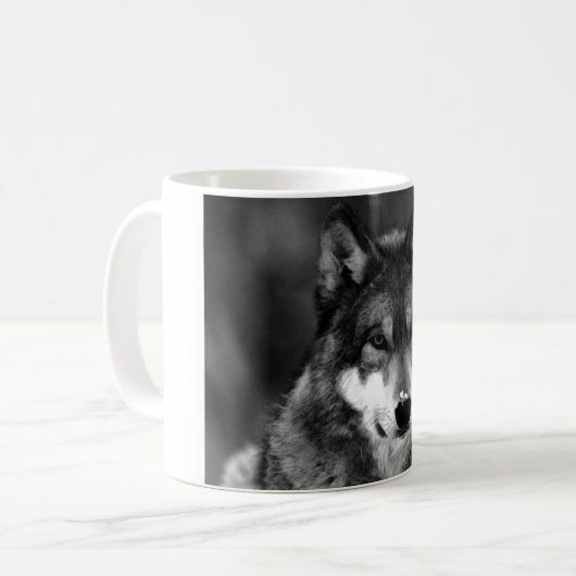 Schwarz-Weiß-Wolf Kaffeetasse (Vorderseite Links)