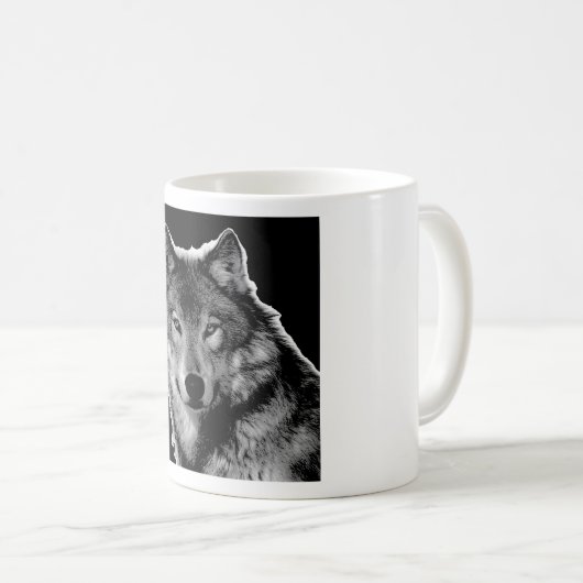 Schwarz-Weiß-Wolf Kaffeetasse (VorderseiteRechts)