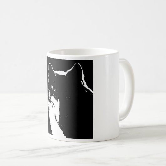 Schwarz-Weiß-Wolf Kaffeetasse (VorderseiteRechts)