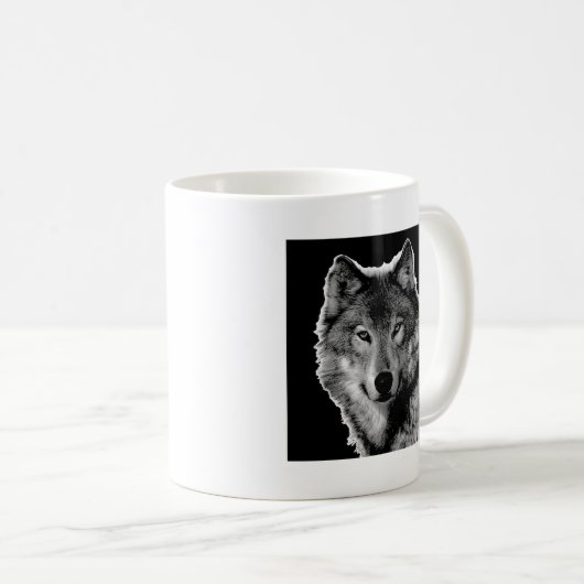 Schwarz-Weiß-Wolf Kaffeetasse (VorderseiteRechts)