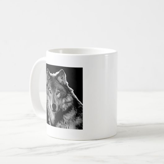 Schwarz-Weiß-Wolf Kaffeetasse (Vorderseite Links)
