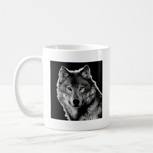 Schwarz-Weiß-Wolf Kaffeetasse (Links)