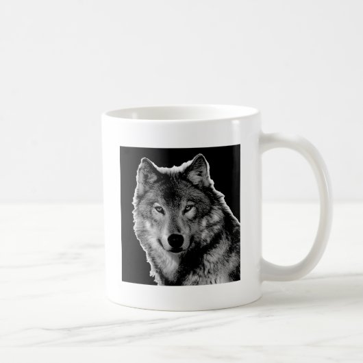 Schwarz-Weiß-Wolf Kaffeetasse (Rechts)