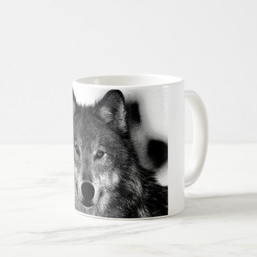 Schwarz-Weiß-Wolf Kaffeetasse (VorderseiteRechts)