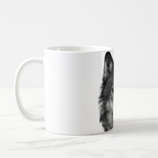 Schwarz-Weiß-Wolf Kaffeetasse (Links)