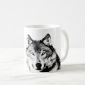 Schwarz-Weiß-Wolf Kaffeetasse (VorderseiteRechts)