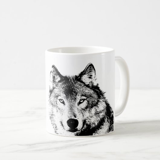 Schwarz-Weiß-Wolf Kaffeetasse (VorderseiteRechts)