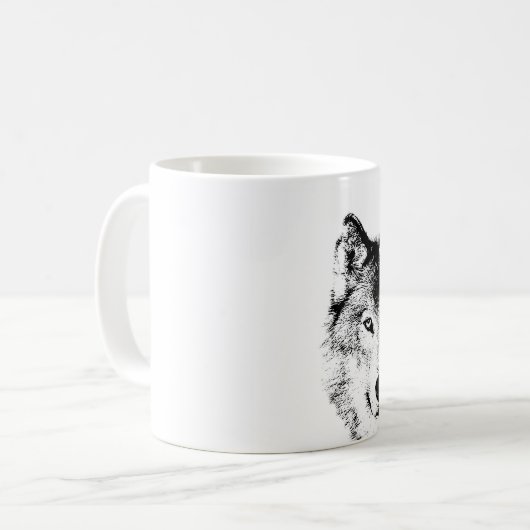 Schwarz-Weiß-Wolf Kaffeetasse (Vorderseite Links)