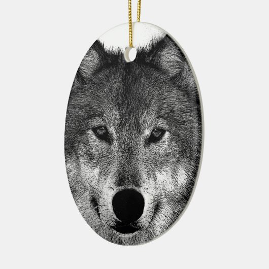 Schwarz-Weiß-Wolf Keramik Ornament (Links)