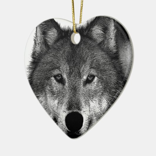 Schwarz-Weiß-Wolf Keramik Ornament (Links)