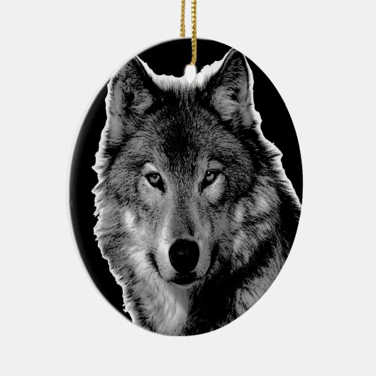 Schwarz-Weiß-Wolf Keramik Ornament (Rechts)