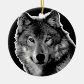 Schwarz-Weiß-Wolf Keramik Ornament (Vorne)