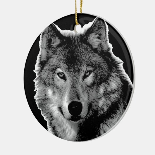 Schwarz-Weiß-Wolf Keramik Ornament (Links)