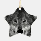 Schwarz-Weiß-Wolf Keramik Ornament (Vorne)