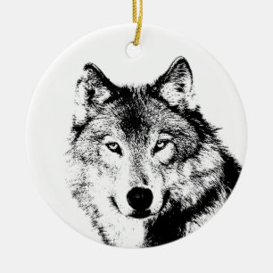 Schwarz-Weiß-Wolf Keramikornament