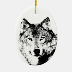 Schwarz-Weiß-Wolf Keramikornament