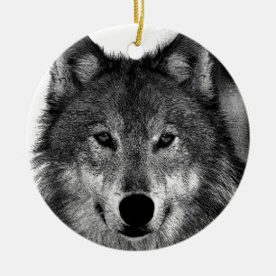 Schwarz-Weiß-Wolf Keramikornament