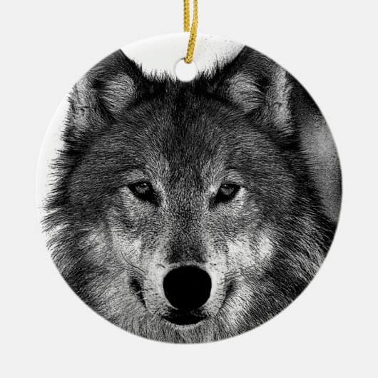 Schwarz-Weiß-Wolf Keramikornament (Vorne)
