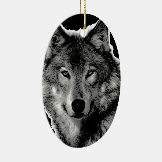 Schwarz-Weiß-Wolf Keramikornament (Rechts)