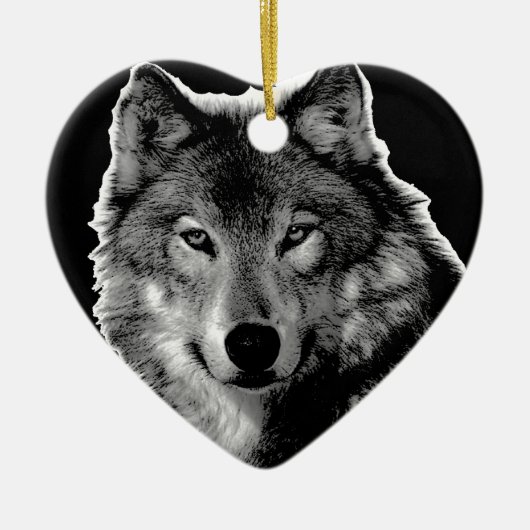 Schwarz-Weiß-Wolf Keramikornament (Vorne)