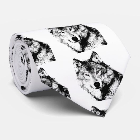 Schwarz-Weiß-Wolf Krawatte (Gerollt)