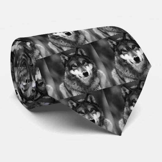 Schwarz-Weiß-Wolf Krawatte (Gerollt)