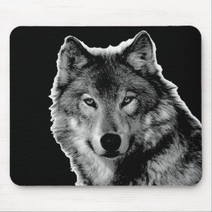 Schwarz-Weiß-Wolf-Kunstwerk Mousepad