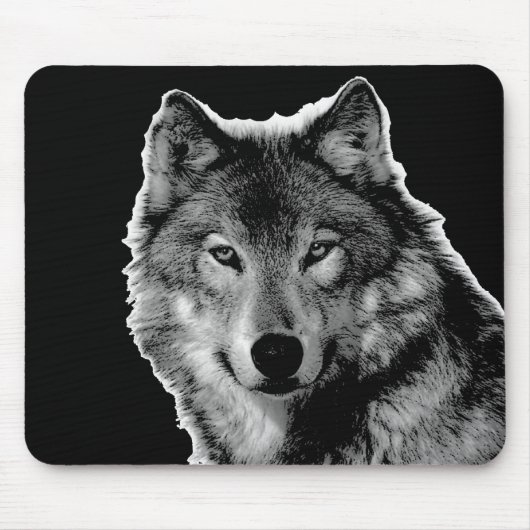 Schwarz-Weiß-Wolf-Kunstwerk Mousepad (Vorne)