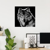 Schwarz-Weiß-Wolf-Kunstwerk Poster (Heimbüro)