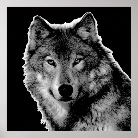 Schwarz-Weiß-Wolf-Kunstwerk Poster (Vorne)
