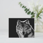 Schwarz-Weiß-Wolf-Kunstwerk Postkarte (Stehend Vorderseite)