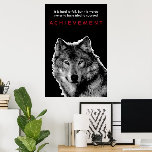 Schwarz-Weiß-Wolf-Leistung Poster (Heimbüro)