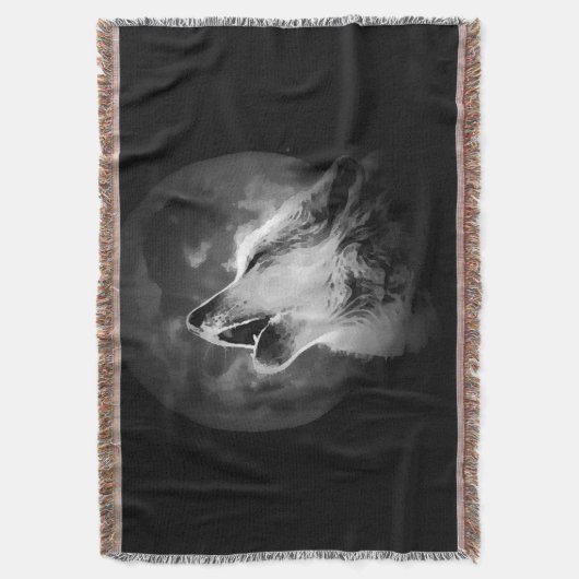 Schwarz & Weiß Wolf & Mond Decke (Vorderseite Vertikal)