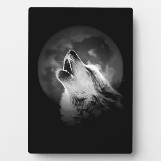 Schwarz & Weiß Wolf & Mond Fotoplatte (Vorderseite)