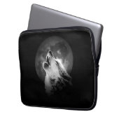 Schwarz & Weiß Wolf & Mond Laptopschutzhülle (Vorderseite Links)