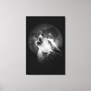 Schwarz & Weiß Wolf & Mond Leinwanddruck