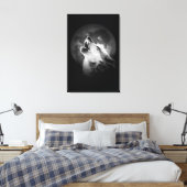 Schwarz & Weiß Wolf & Mond Leinwanddruck (Insitu (Schlafzimmer))
