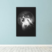 Schwarz & Weiß Wolf & Mond Leinwanddruck (Insitu (Holzboden))